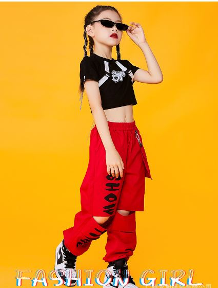 ชุดเต้น ชุดแดนซ์ เสื้อสีดำ+กางเกงขายาวสีแดง