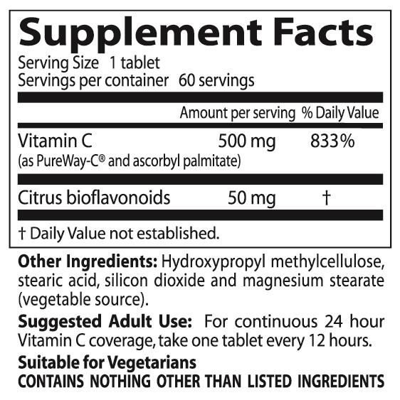 (Pre-order)Doctor's Best Pure Way-C Sustained Release Vit.C 500 mg 60 tablets วิตามินซีบริสุทธิ์ สูตรค่อยๆ ปลดปล่อยตัวยาไม่ทำให้ระคายเคืองกระเพาะอาหาร