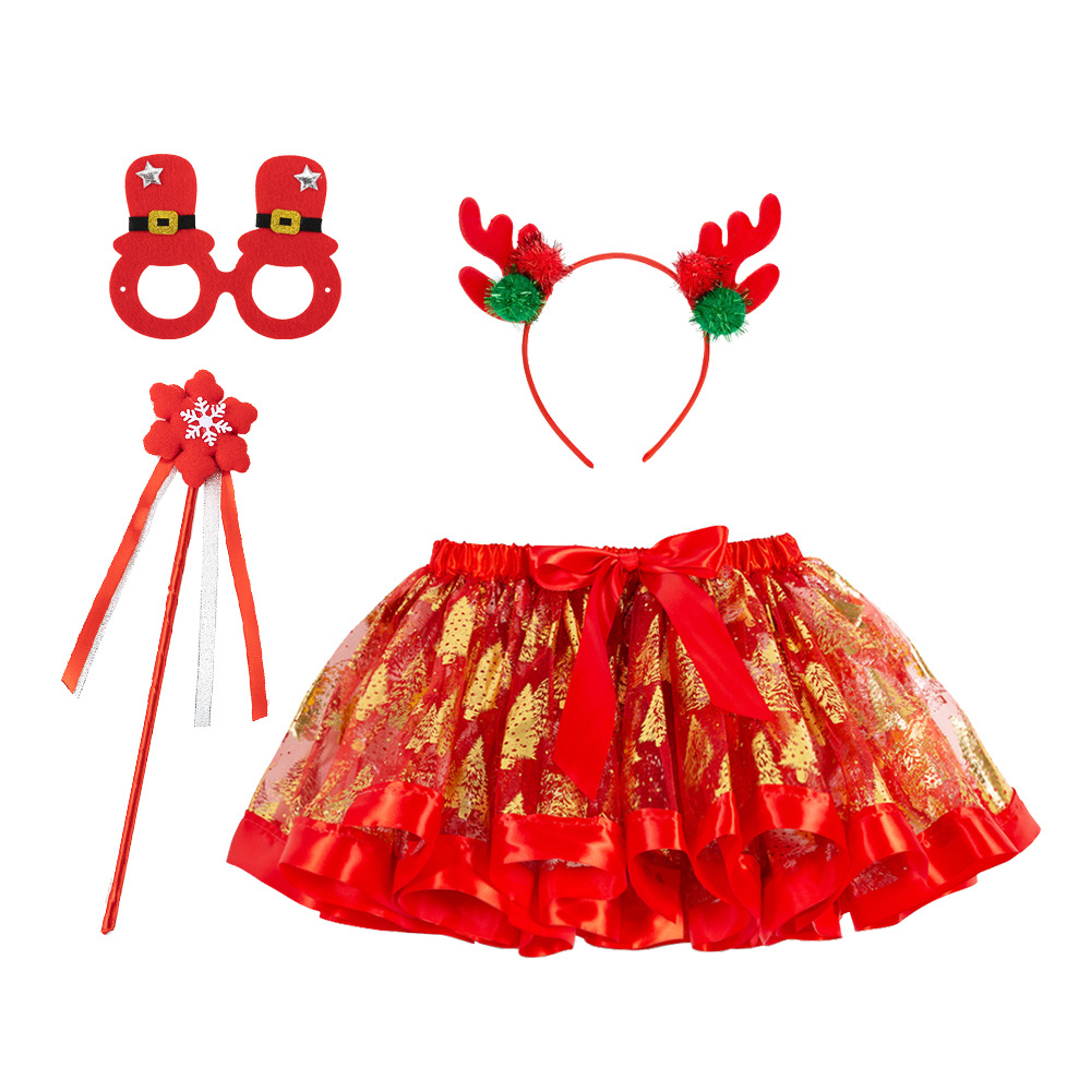 พร้อมส่ง กระโปรงเด็กเต้น คริสมาสต์แต่งโบว์เอวสีแดง พร้อมกิ๊ฟโบว์