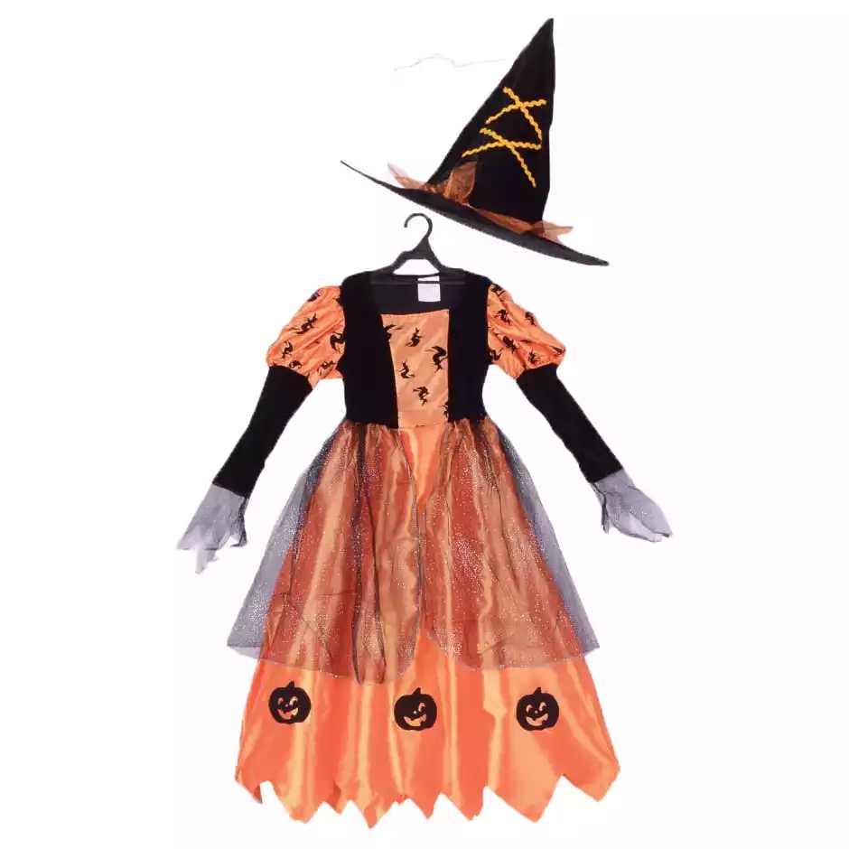 friendly4kid ชุดฮาโลวีน haloween เด็ก เดรสยาวสีส้ม-ดำ