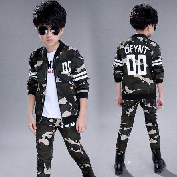 ชุดกันหนาวเด็ก ชุดเสื้อแขนยาวลายทหาร+กางเกงขายาว