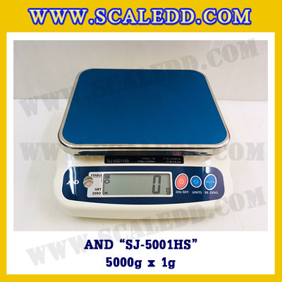 เครื่องชั่งน้ำหนักดิจิตอล พิกัดน้ำหนัก 5000g ยี่ห้อ AND รุ่น SJ-5001HS ความละเอียด 1 กรัม