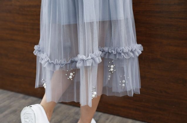 พร้อมส่ง กระโปรงเด็ก กระโปรงยาว ระบายชาย