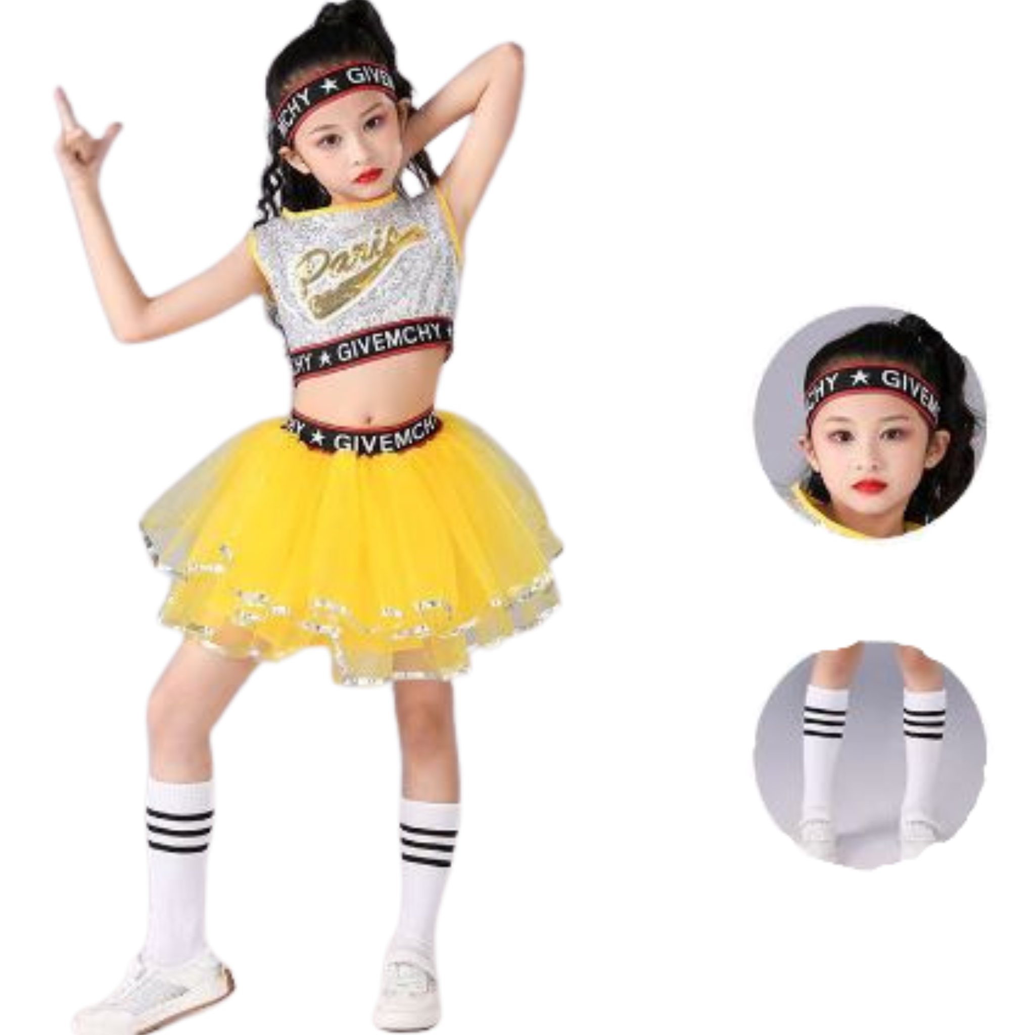 ชุดเต้น เชียร์หรีดเดอร์ เสื้อแขนกุด+กระโปรงพองฟู