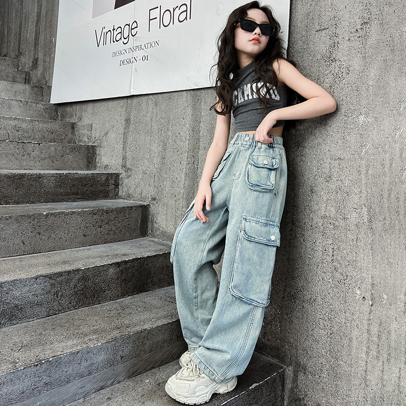 ชุดเต้น Coverdance เสื้อครอป แมว พร้อมปลอกแขน / กางเกงยีนส์คาร์โก้