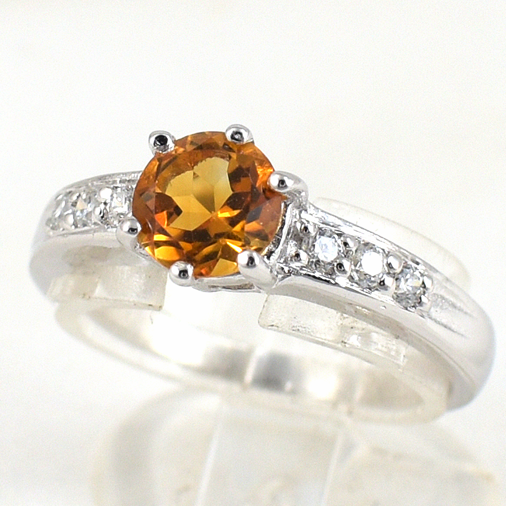 แหวนเงินแท้ราคาถูกชุบทองคำขาว ซิทรินแท้ 1.0 กะรัต เพชรCZ 0.24 กะรัต งานประณีตสวยงาม สั่งผลิตค่ะ