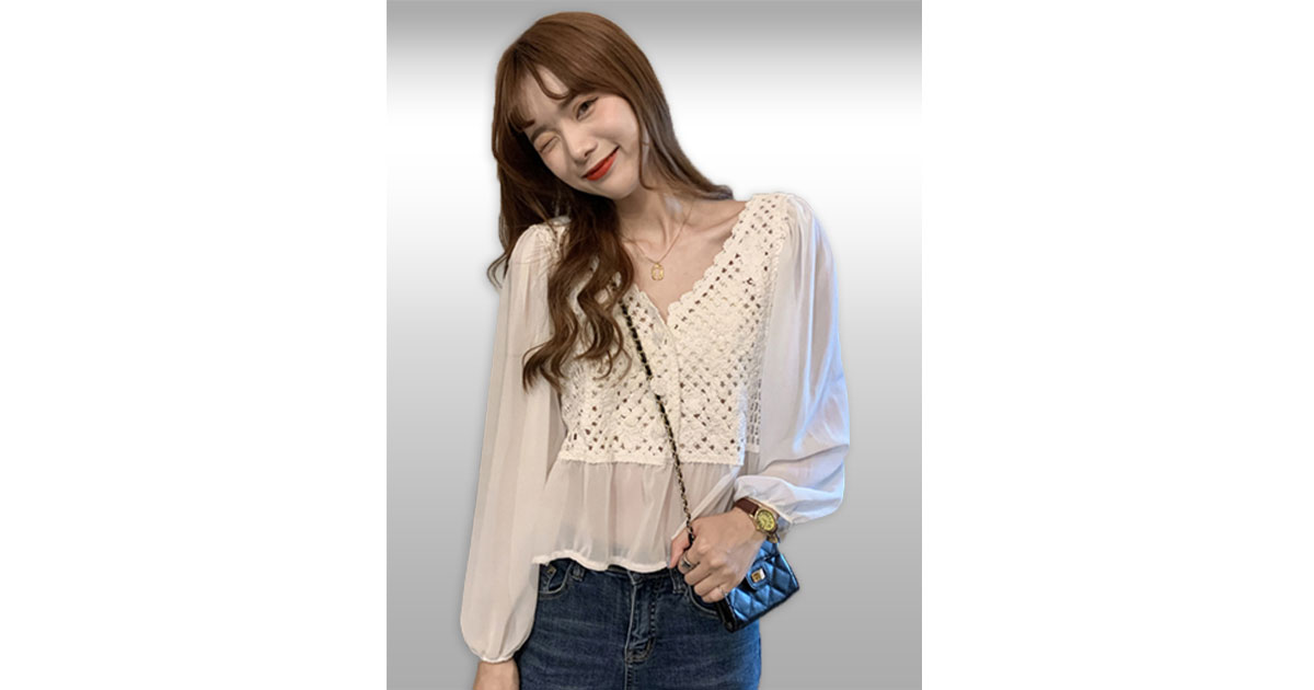 เสื้อแฟชั่นลูกไม้แบบสวยหวานสไตล์เกาหลี รหัส2380