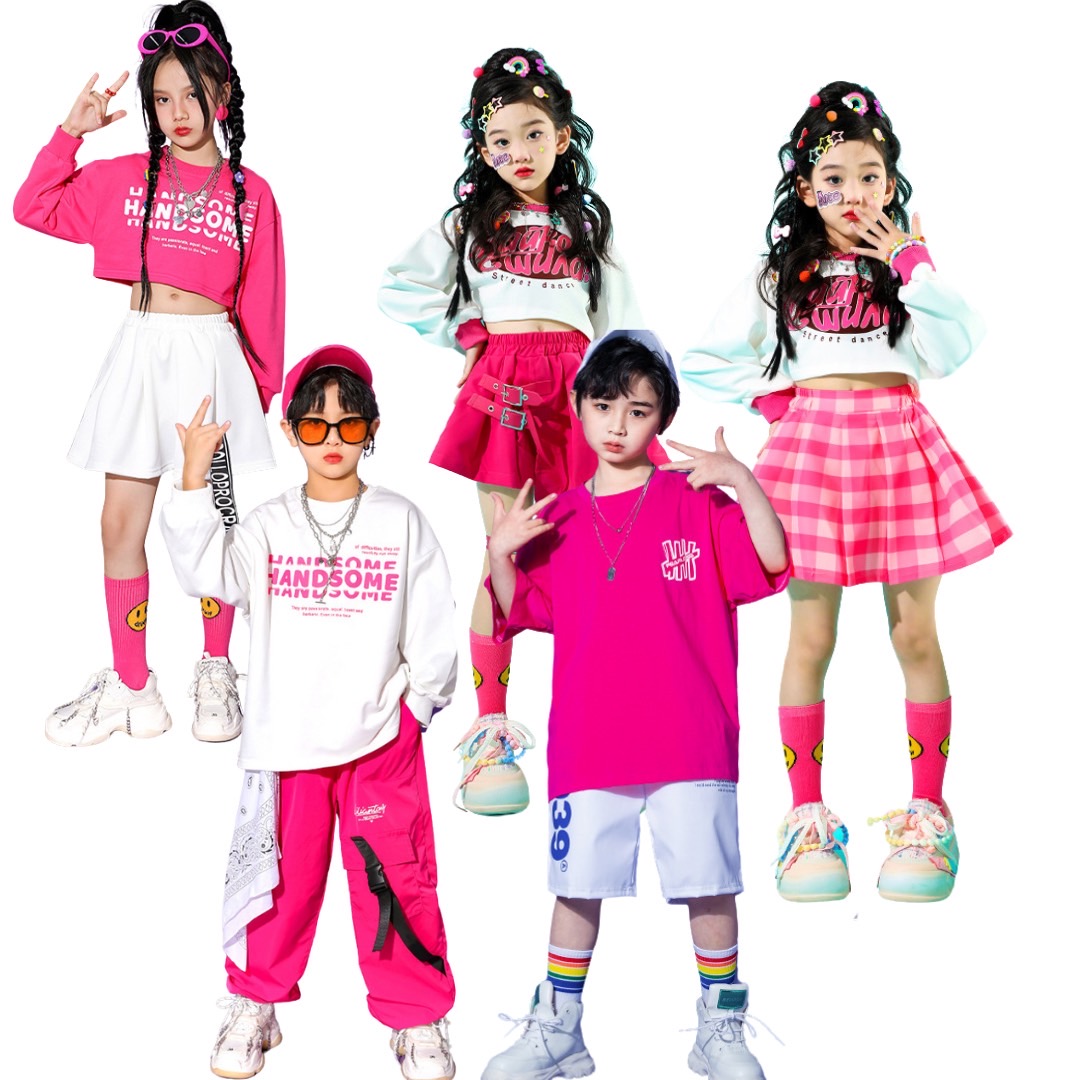 ชุดเต้น ชุดแดนซ์ ชุดเซ็ทเสื้อแขนยาวสีชมพู+กางเกงวอร์ม/กระโปรง