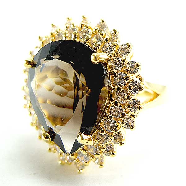 แหวนเงินแท้ราคาถูกชุบทองคำขาว พลอยแท้สโมกกี้ควอทซ์ 8.80 กะรัต เพชรCZ 0.805 กะรัต งานประณีตสวยงาม สั่งผลิตค่ะ