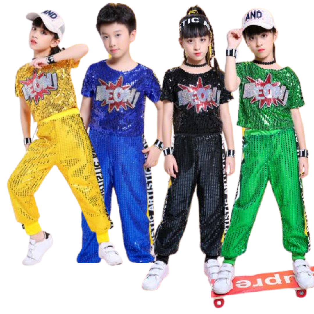 ชุดเต้น เสื้อแขนสั้น+กางเกงขายาวปักเลื่อม MEOW