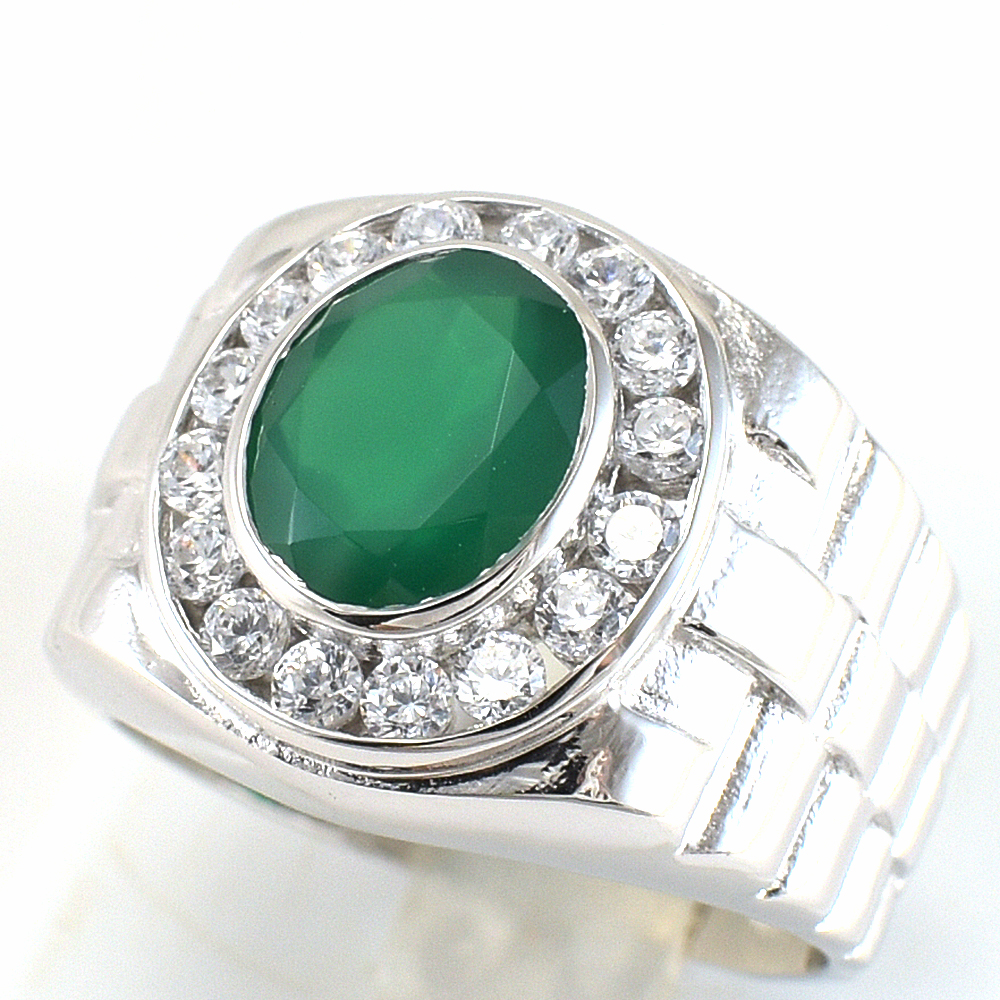 แหวนเงินแท้ราคาถูกชุบทองคำขาว พลอยแท้กรีนอะเกท 3.60 กะรัต เพชรCZ 0.64 กะรัต งานประณีตสวยงาม สั่งผลิตค่ะ