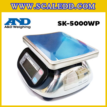 เครื่องชั่งน้ำหนักดิจิตอล5000กรัม เครื่องชั่งกันน้ำ5000g เครื่องชั่งดิจิตอล5000กรัม ตาชั่งกันน้ำ5000กรัม พิกัดน้ำหนัก 5000g ความละเอียด 1g ยี่ห้อ AND รุ่น SK-WP (เครื่องชั่งผ่านตรวจรับรองจากสำนักชั่งตวงวัด)