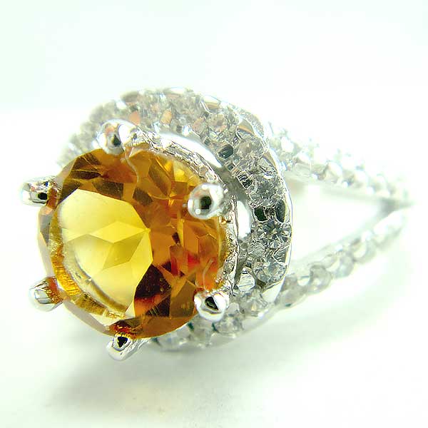 แหวนเงินแท้ราคาถูกชุบทองคำขาว ซิทรินแท้ 1.25 กะรัต เพชรCZ 0.44 กะรัต งานประณีตสวยงาม สั่งผลิตค่ะ