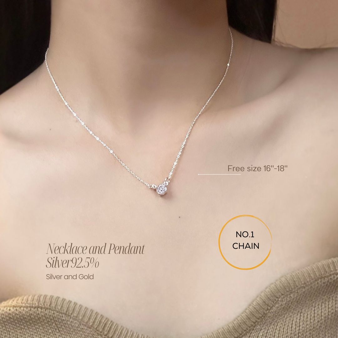 สร้อยเงินแท้พร้อมจี้92.5% จี้ประดับเพชร cz งานน่ารักๆ Free size 16-18 นิ้ว(เนื้อเงินแท้)