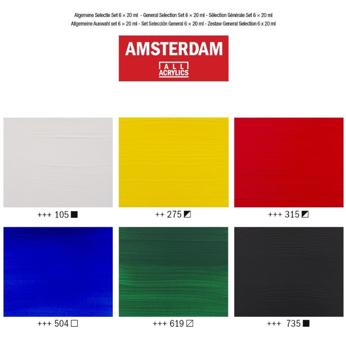 Amsterdam Acrylic Colour 20ml, Set of 6