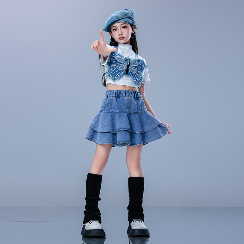 ชุดเต้นเซ็ต ชุดฮิปฮอป สไตล์สีฟ้า เสื้อ/กางเกงขายาว