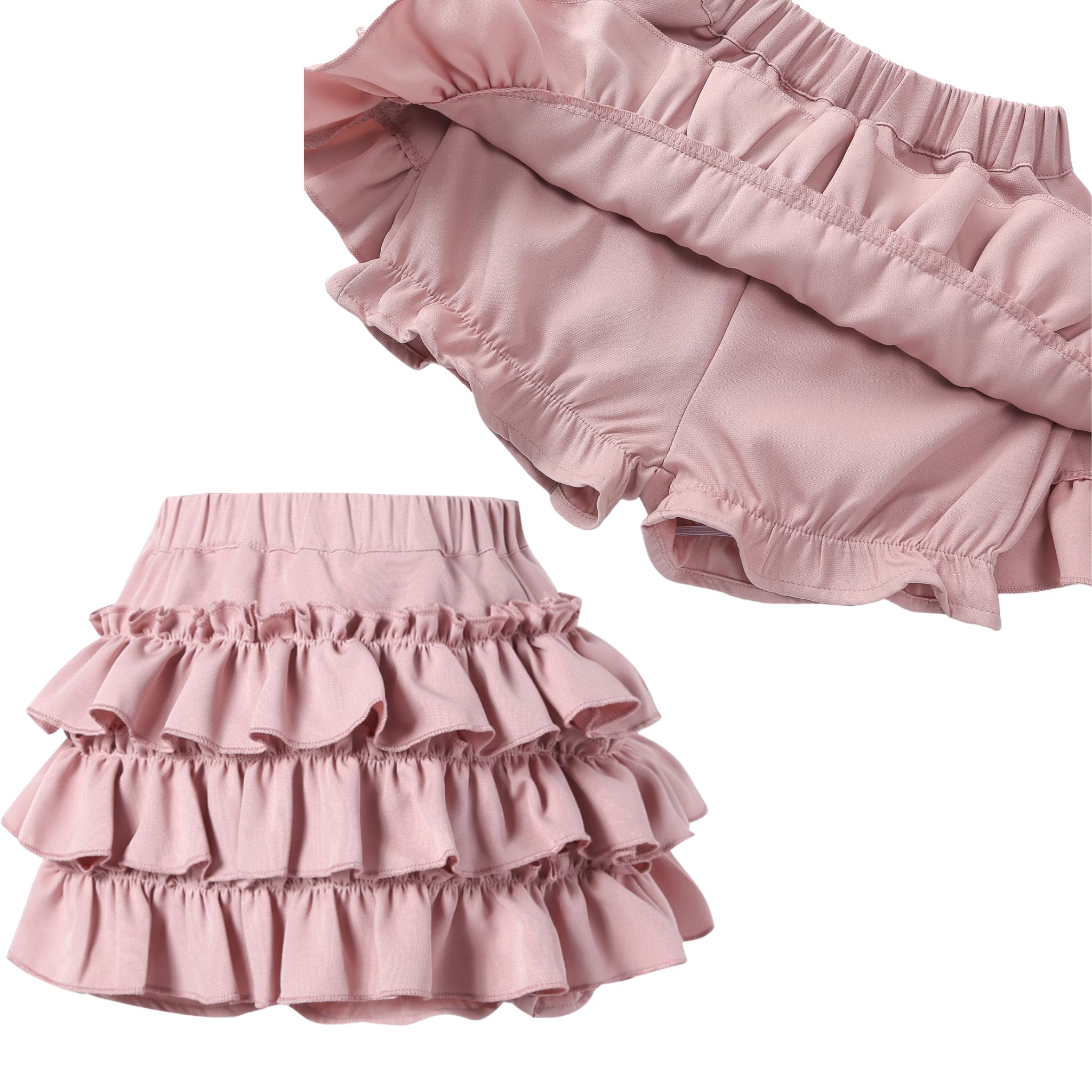 กระโปรง เด็กผู้หญิง ทรงขนมชั้น สีพื้น มีซับระบายชั้นติดโบว์