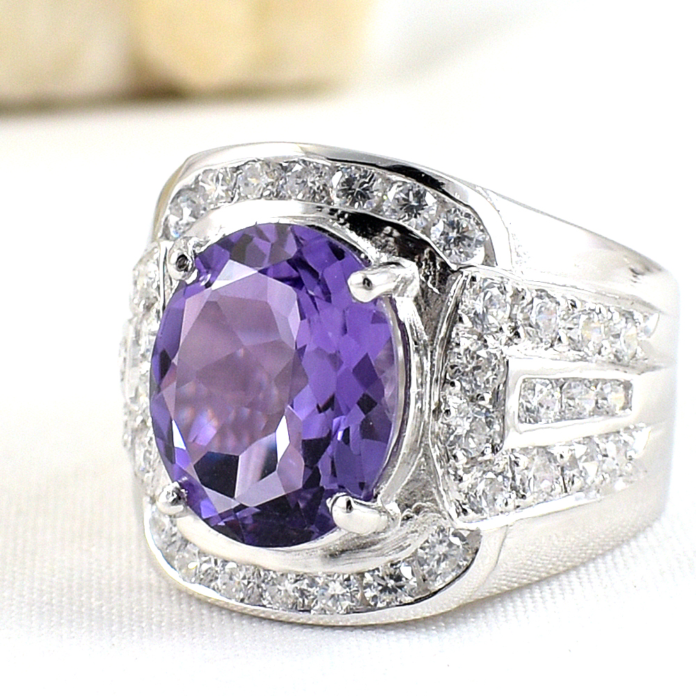 แหวนเงินแท้ราคาถูกชุบทองคำขาว กรีนแอมิทิสต์แท้ 4.50 กะรัต เพชรCZ 0.69 กะรัต งานประณีตสวยงาม สั่งผลิตค่ะ