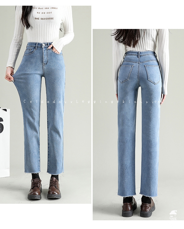 Straight Cut Jeans กางเกงยีนส์กันหนาวทรงตรง 5 ส่วน