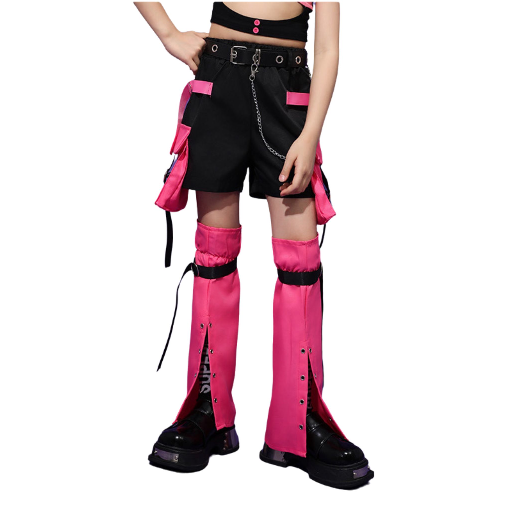 พร้อมส่งในไทย** ชุดเต้น Cover dance เรียนเต้น เซ็ต 3 ชิ้น เซ็ต โทนสีชมพูอ่อน ฟรุ้งฟริ้ง