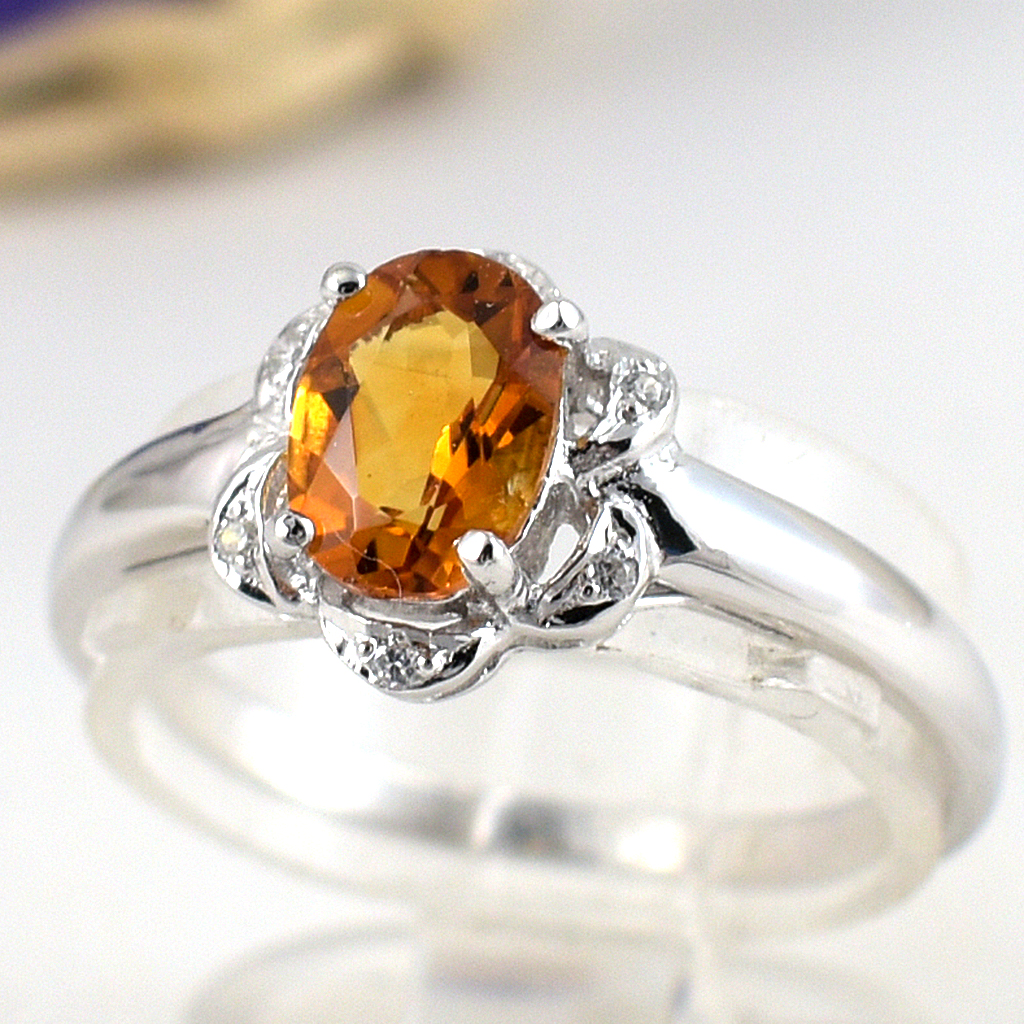 แหวนเงินแท้ราคาถูกชุบทองคำขาว ซิทรินแท้ 0.95 กะรัต เพชรCZ 0.06 กะรัต งานประณีตสวยงาม สั่งผลิตค่ะ