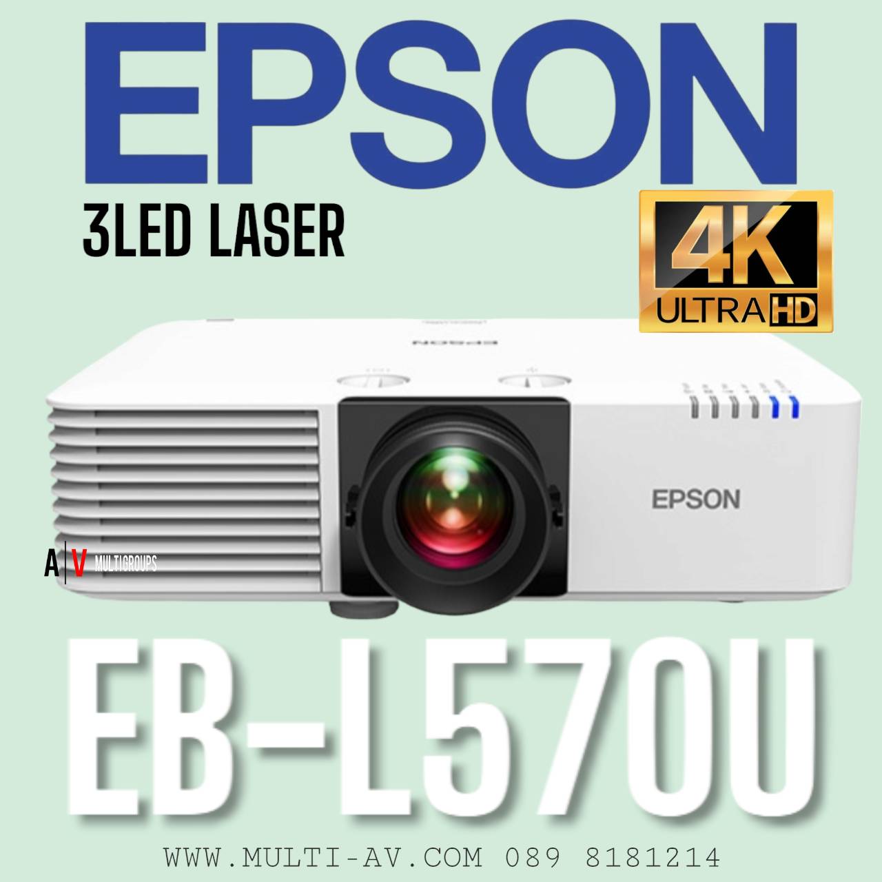 EPSON EB-L570U 3LED LASER ความสว่าง 5200 Ansi ความละเอียด 1920x1200(WUXGA) Contrast 2,500,000:1 (16:10) น้ำหนัก 8.3 kg.