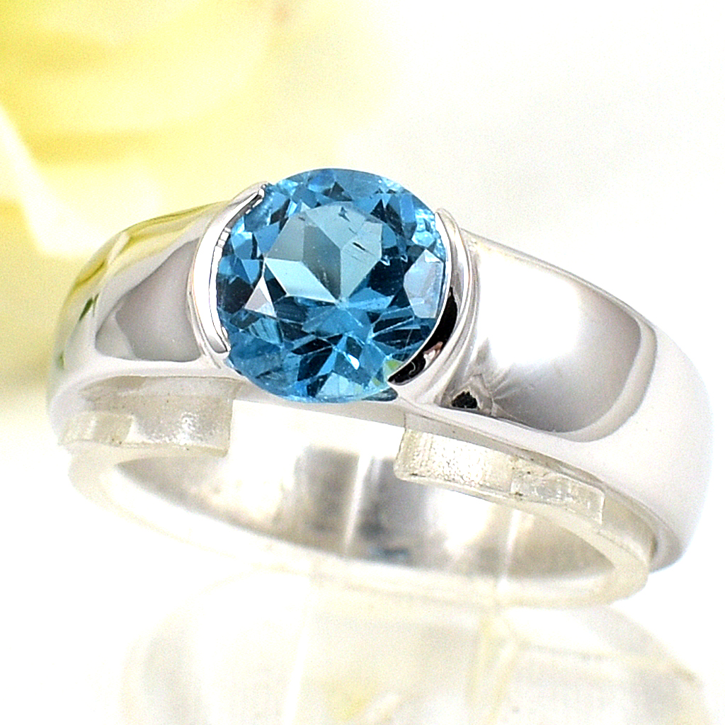 แหวนเงินแท้ราคาถูกชุบทองคำขาว สวิสบลูโทปาซแท้ 1.65 กะรัต งานประณีตสวยงาม สั่งผลิตค่ะ