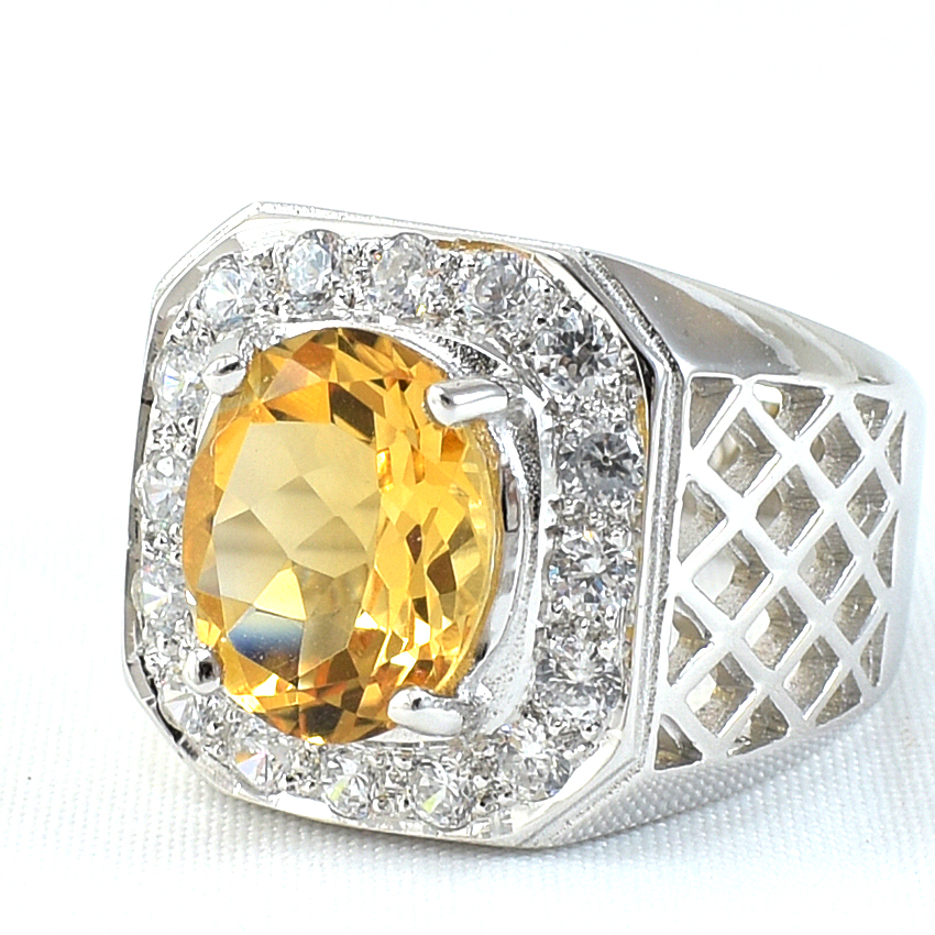 แหวนเงินแท้ราคาถูกชุบทองคำขาว ซิทรินแท้ 4.80 กะรัต เพชรCZ 0.96 กะรัต งานประณีตสวยงาม สั่งผลิตค่ะ