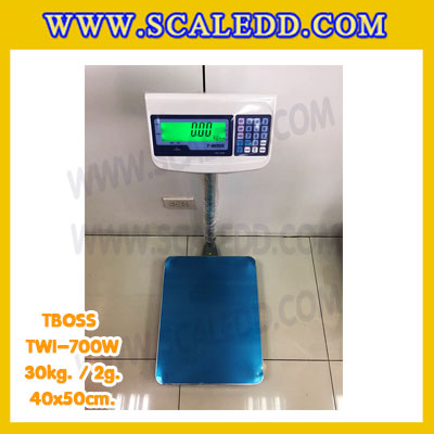 เครื่องชั่งน้ำหนัก30กิโลกรัม เครื่องชั่งน้ำหนัก30kg เครื่องชั่งดิจิตอล30kg เครื่องชั่งตั้งพื้น ตาชั่ง30kg ความละเอียด 2g ขนาดแท่นชั่ง40*50cm ยี่ห้อ TBOSS รุ่น TWI-700W (เครื่องชั่งผ่านตรวจรับรองจากสำนักชั่งตวงวัด)
