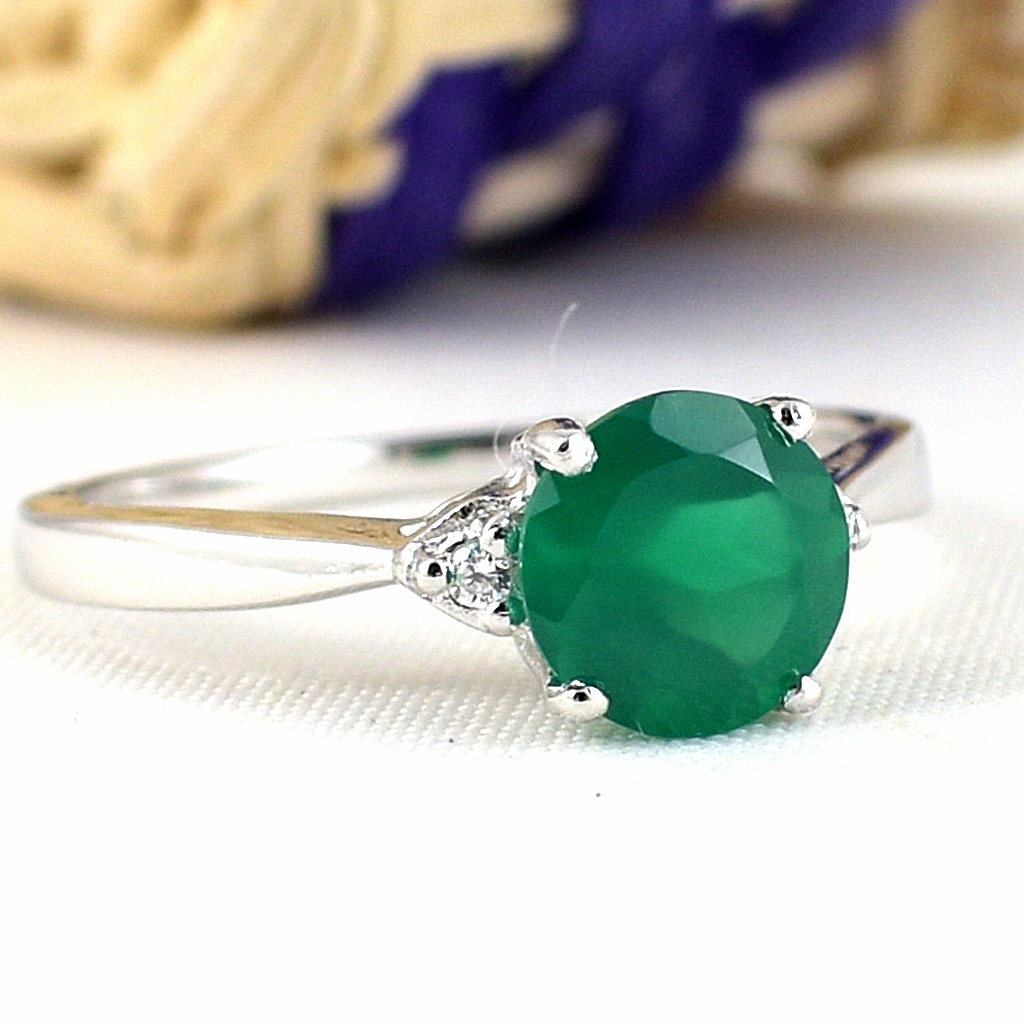 แหวนเงินแท้ราคาถูกชุบทองคำขาว พลอยแท้กรีนอะเกท 1.20 กะรัต เพชรCZ 0.02 กะรัต งานประณีตสวยงาม สั่งผลิตค่ะ