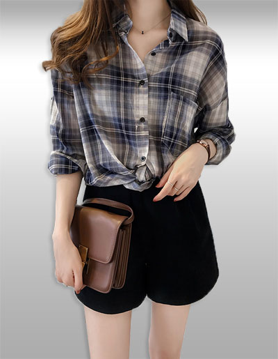 เสื้อเชิ๊ตแฟชั่นลายสก๊อตแบบสวยเก๋ รหัส2324