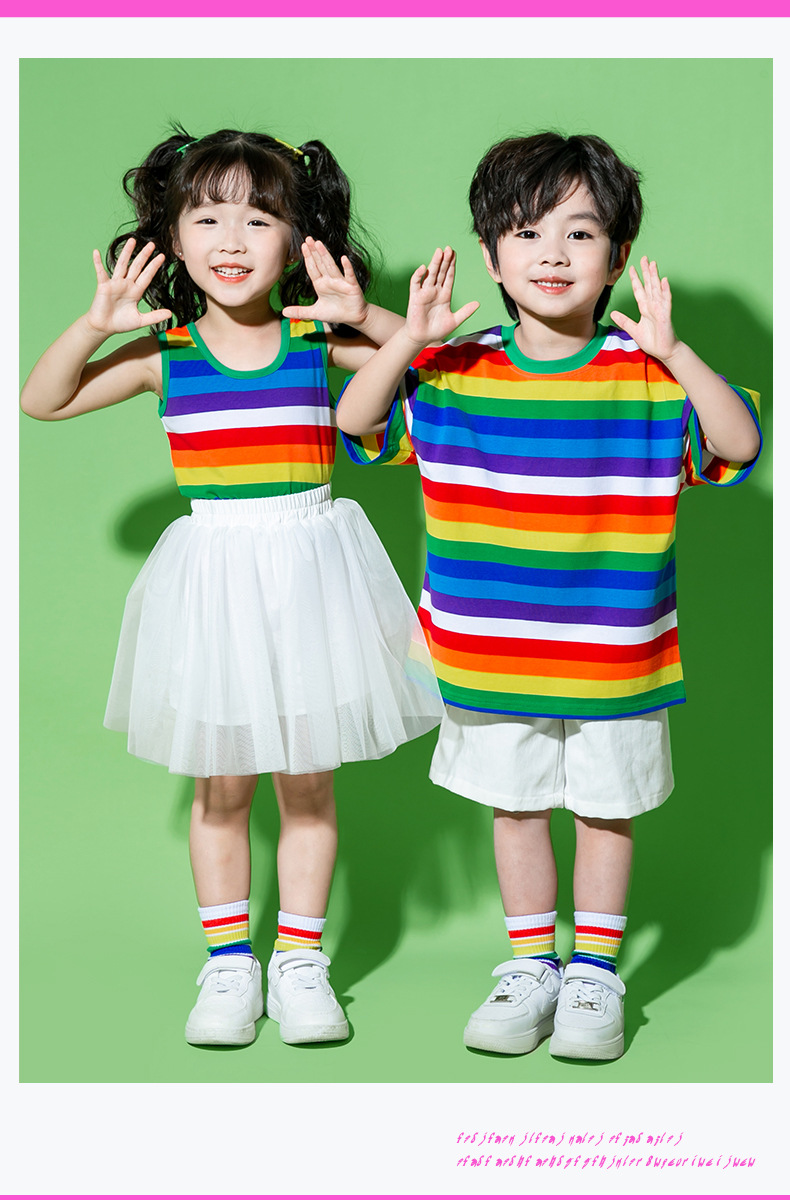 พร้อมส่ง ชุดเต้น ชุดฮิปฮอป เสื้อลายรุ้ง รวมถุงเท้า