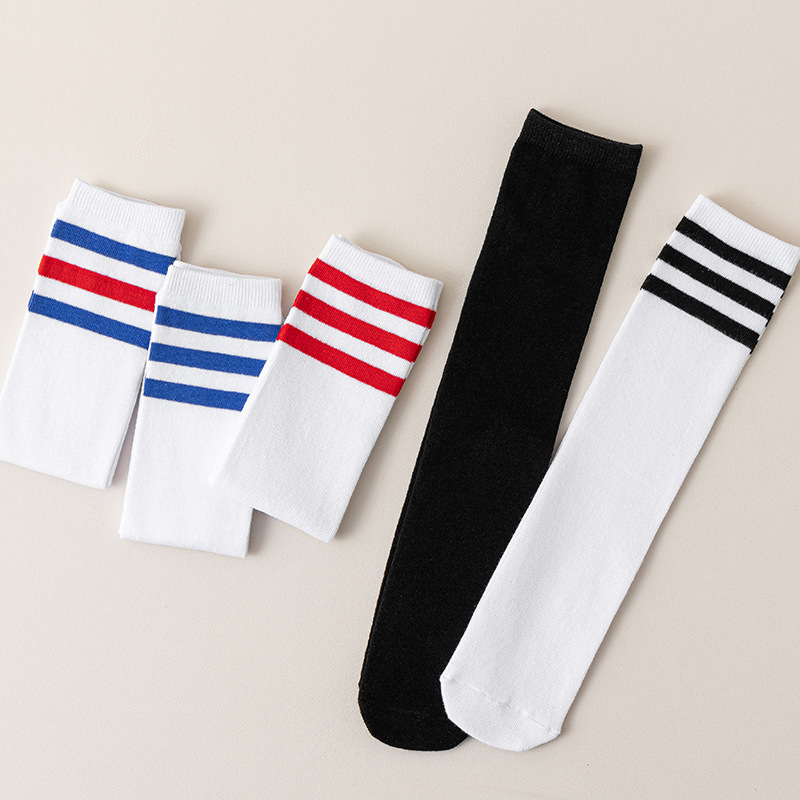 ถุงเท้ายาว แนวสปอร์ต สีพื้น ลายริ้ว เด็กโต-ผู้ใหญ่