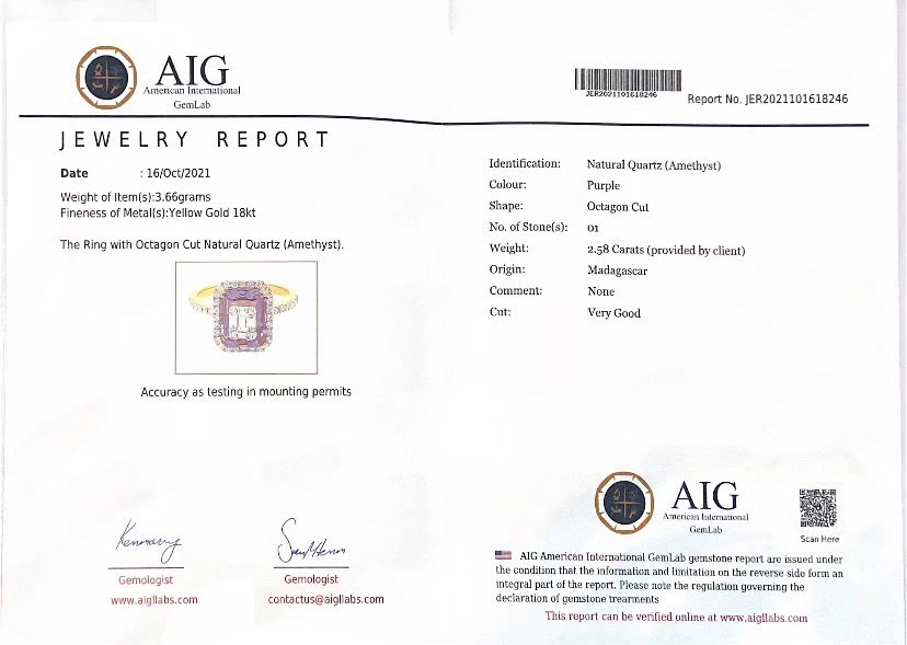 Amethyst เกรด AAA เกรดธรรมชาติ นำเข้าจากมาดากัสการ์ อเมทิสต์ ทรงแปดเหลี่ยม สีอันดับหนึ่ง ไฟดี