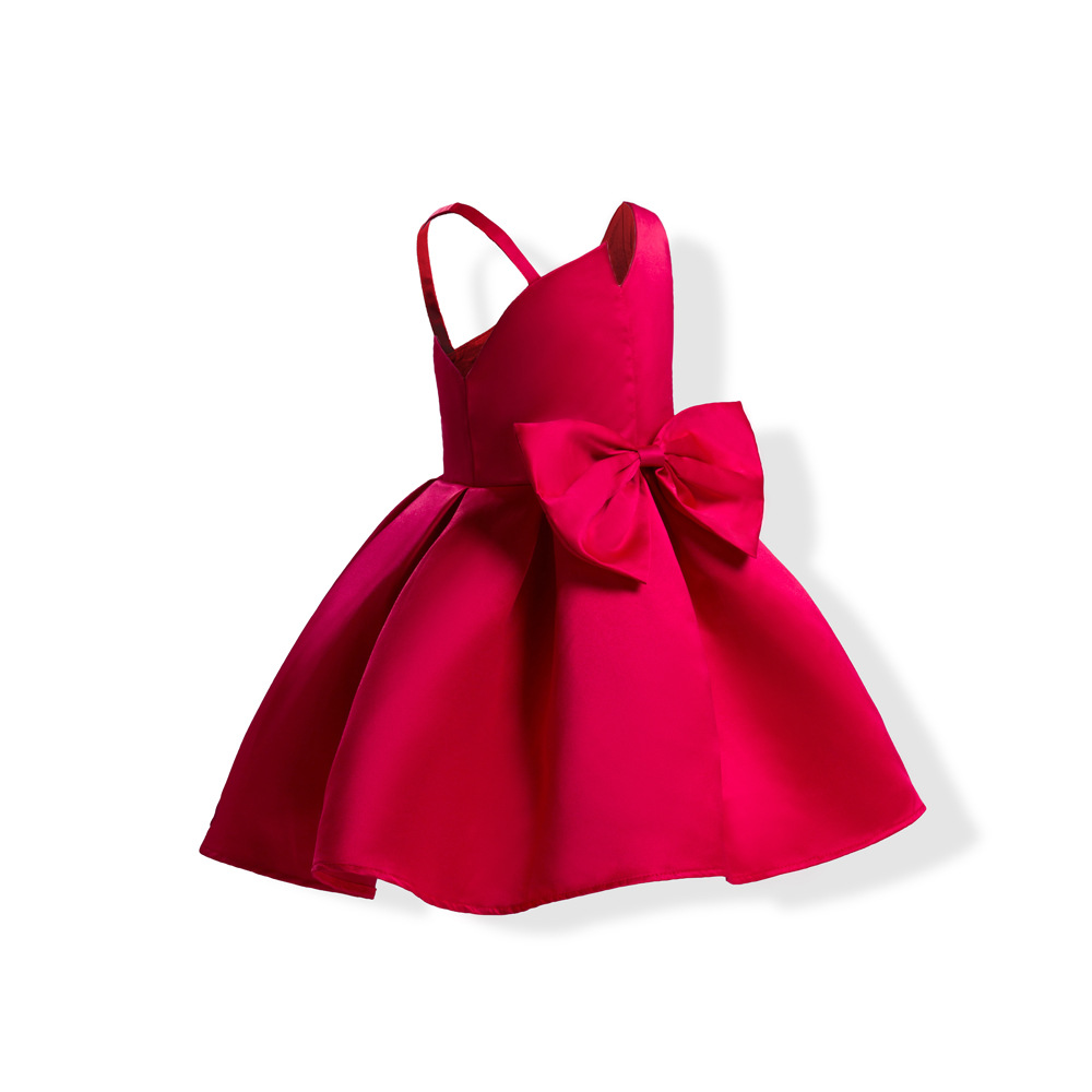 ชุดเด็ก :ชุดออกงาน เดรสเปิดไหล่ สีแดง