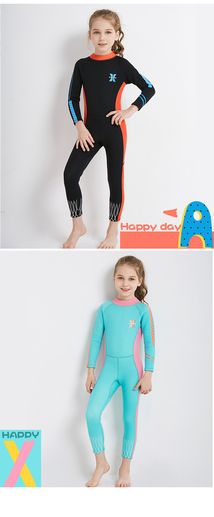 F-ชุดว่ายน้ำเด็ก เก็บอุณหภูมิ แขนยาว ชุดดำนำ้ผู้หญิง