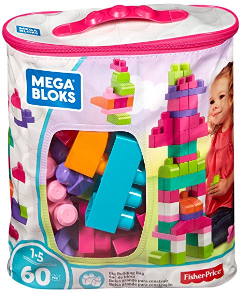 ตัวต่อตัวใหญ่เสริมสร้างจินตนาการ Mega Bloks Big Building Bag, 60-Piece (Pink) จำนวน 60 ชิ้น