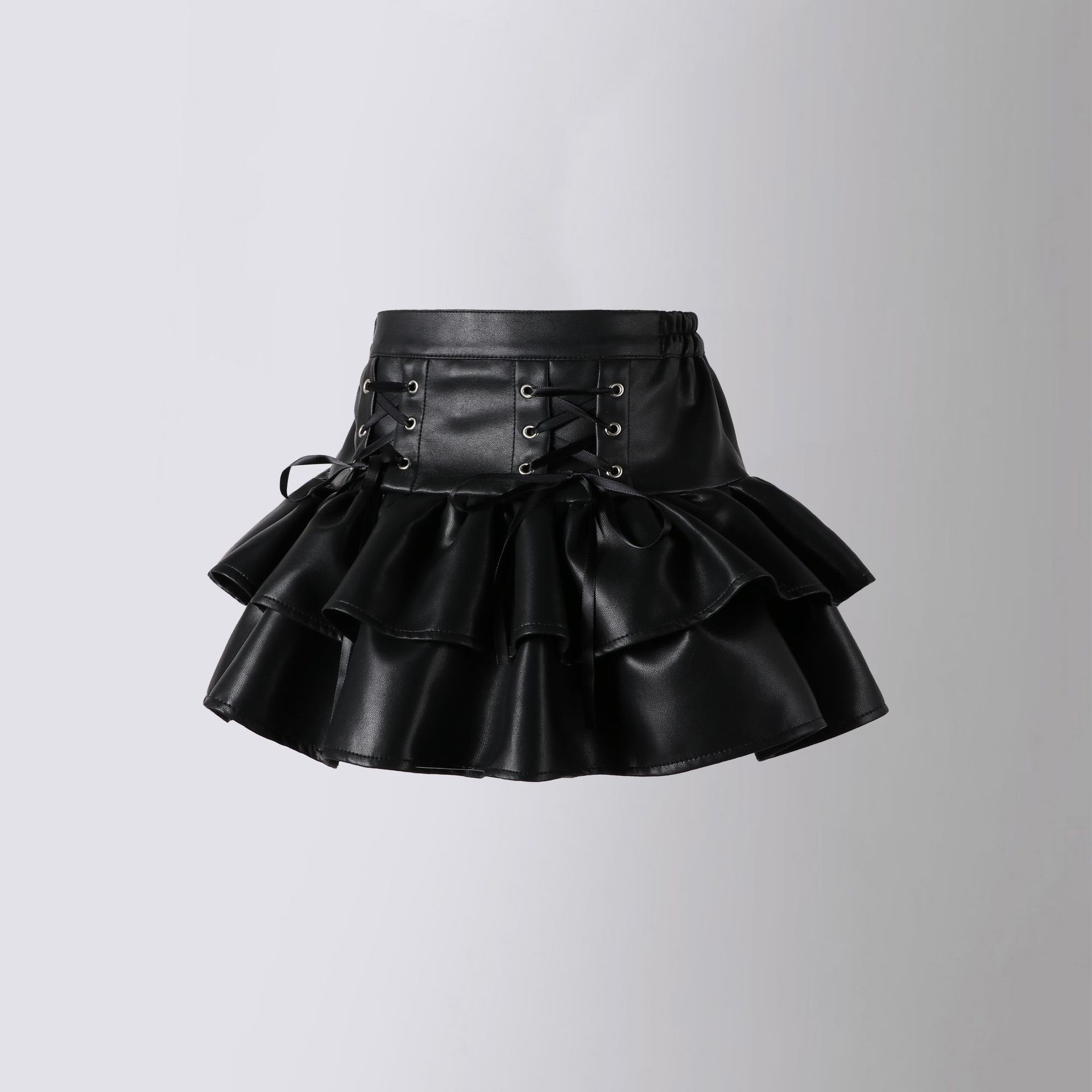 friendly4kid กระโปรงเด็กหญิง กระโปรงหนัง สีดำ อัดพลีทจีบรอบ