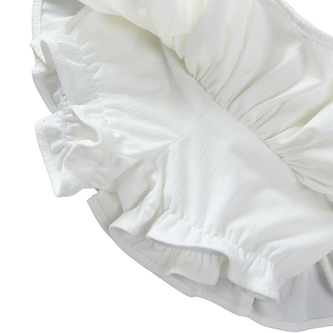 กระโปรง เด็กผู้หญิง ทรงขนมชั้น สีพื้น มีซับระบายชั้นติดโบว์