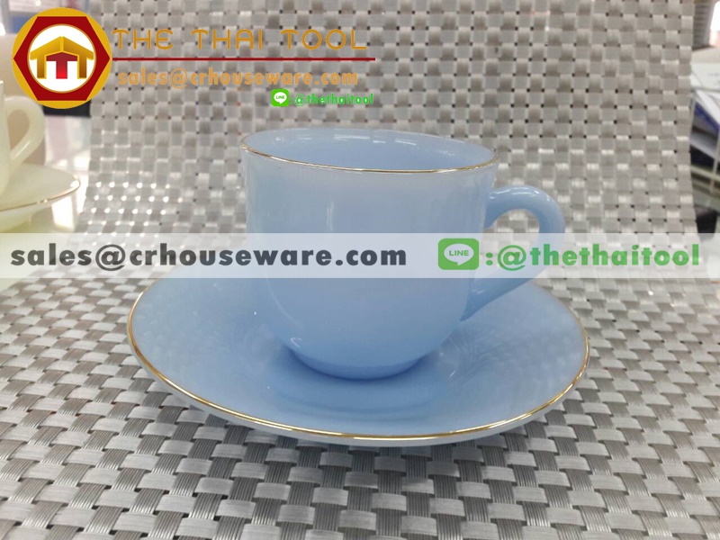 ถ้วยกาแฟเนื้อมุกพร้อมจานรอง 025-LD60-C๋F สีดอกไม้ฟอเก็ทมีน็อท FORGET ME NOT