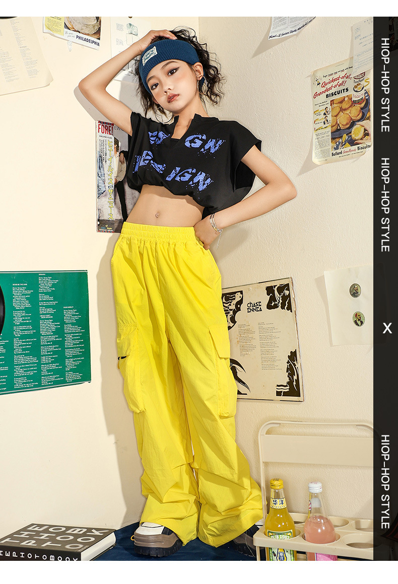 friendly4kid ชุดเต้น ชุดเชียร์ เสื้อแขนกุด+กางเกงคาร์โก้เหลือง เสื้อแยก