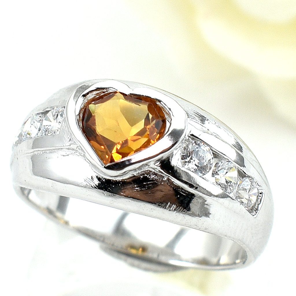 แหวนเงินแท้ราคาถูกชุบทองคำขาว ซิทรินแท้ 0.85 กะรัต เพชรCZ 0.30 กะรัต งานประณีตสวยงาม สั่งผลิตค่ะ