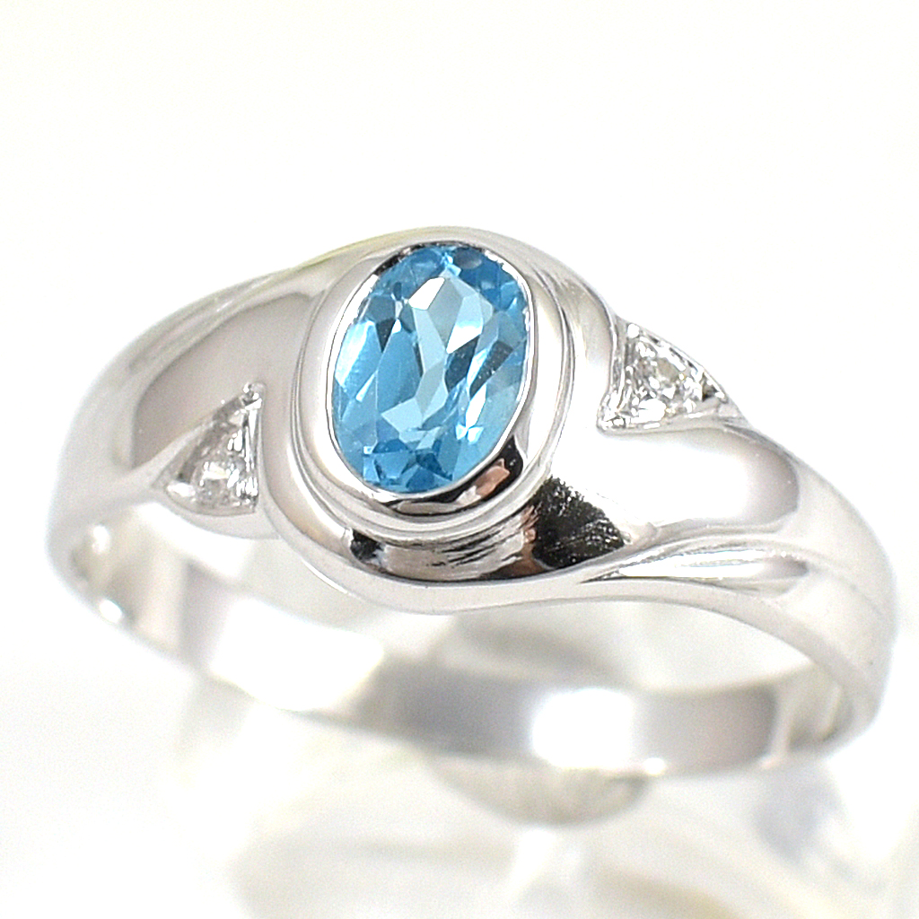 แหวนเงินแท้ราคาถูกชุบทองคำขาว สวิสบลูโทปาซแท้ 0.65 กะรัต เพชรCZ 0.014 กะรัต งานประณีตสวยงาม สั่งผลิตค่ะ