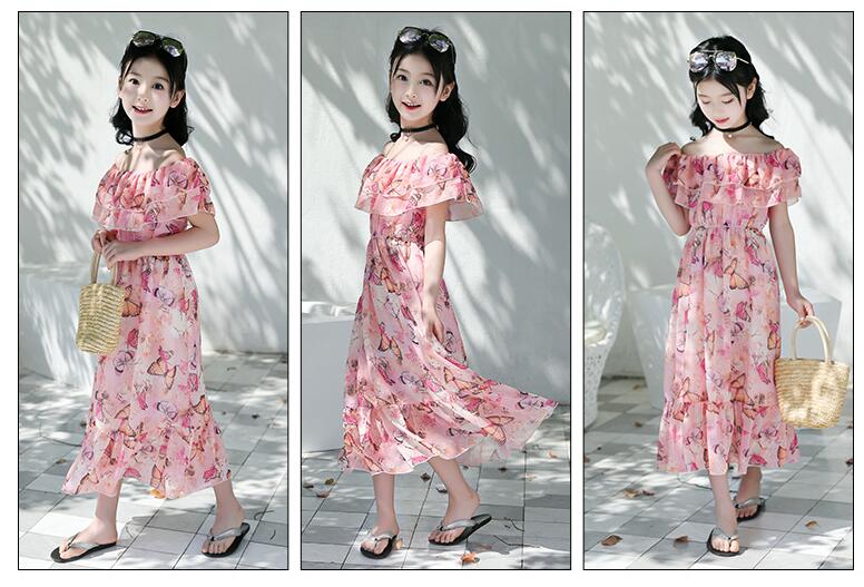 ชุดเด็ก : ชุดเดรส ลายดอก เปิดไหล่