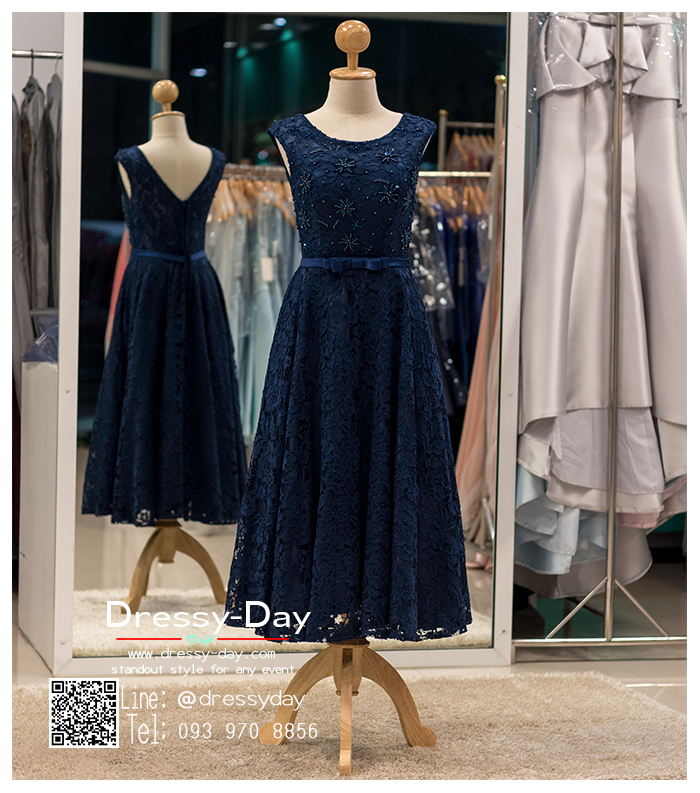 รหัส ชุดราตรี :PFS025 ชุดไปงานแต่งตกแต่งกริตเตอร์ ผ้าลูกไม้ฝรั่งเศษ สวยเก๋ ชุดราตรีสั้นหรู สีน้ำเงิน คาดเข็มขัดโบว์ช่วงเอว สวย สง่า ดูดีแบบเจ้าหญิง ใส่ไปงานแต่งงาน งานกาล่าดินเนอร์ งานเลี้ยง งานพรอม งานรับกระบี่