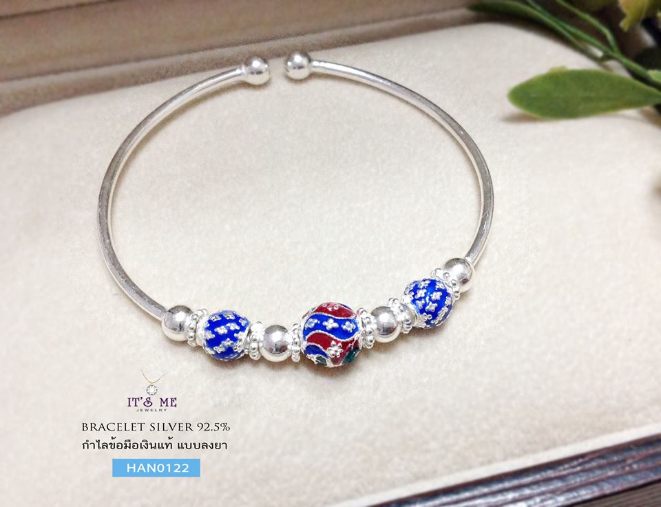 กำไลข้อมือเงินแท้ ลงยาลายไทย- ดอกพิกุล (กำไลสามารถขยายได้) แบบกำไล น่ารักนะคะ