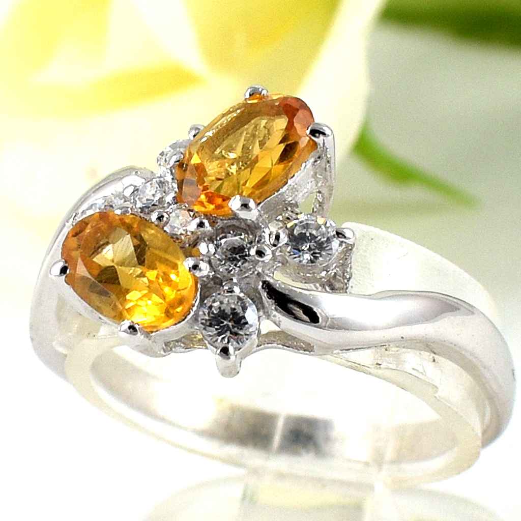 แหวนเงินแท้ราคาถูกชุบทองคำขาว ซิทรินแท้ 1.10 กะรัต เพชรCZ 0.235 กะรัต งานประณีตสวยงาม สั่งผลิตค่ะ