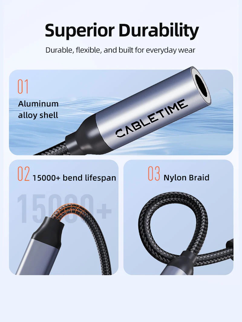 USB Type C To 3.5 MM Audio Aux Jack Adapter with DAC by Cabletime