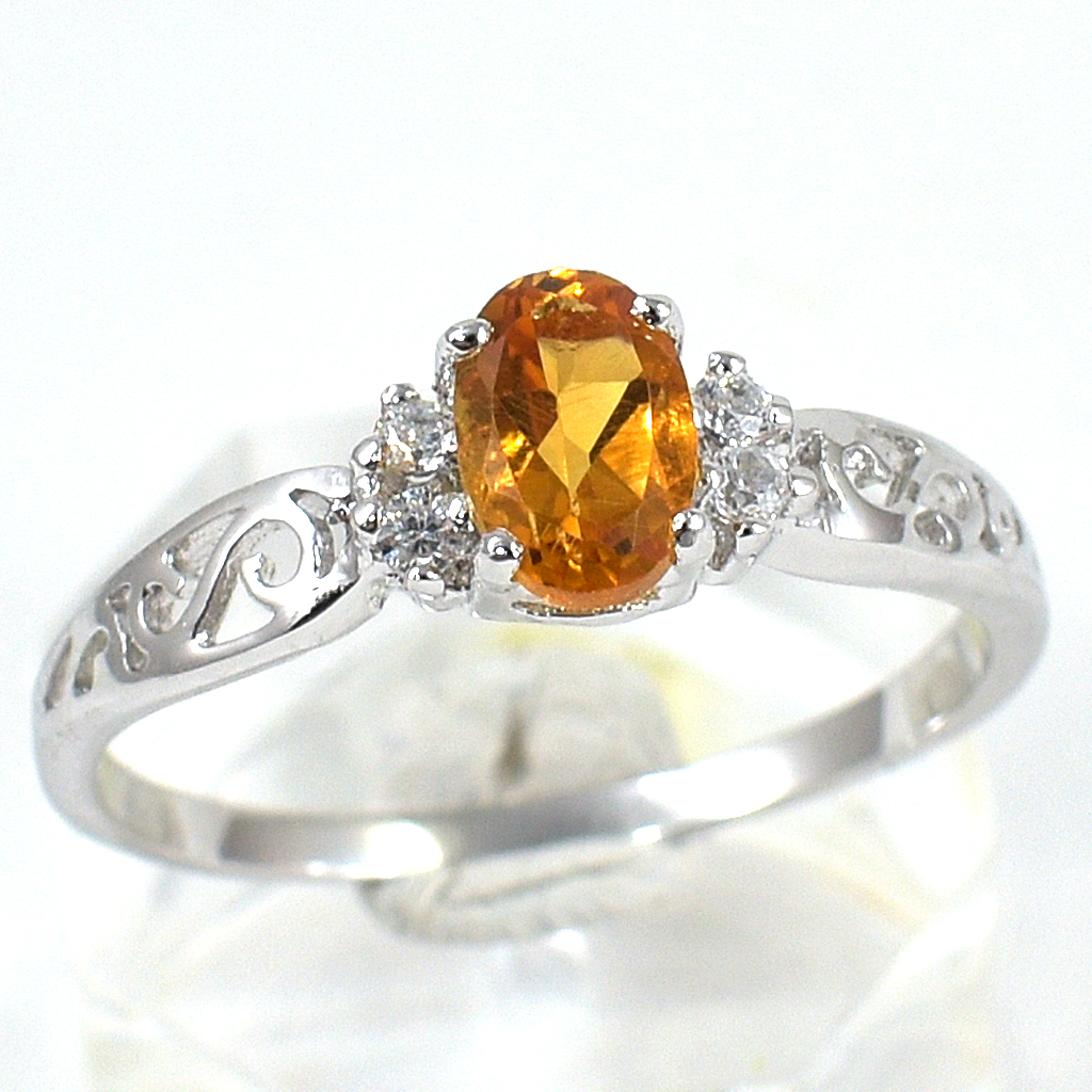 แหวนเงินแท้ราคาถูกชุบทองคำขาว ซิทรินแท้ 0.55 กะรัต เพชรCZ 0.04 กะรัต งานประณีตสวยงาม สั่งผลิตค่ะ