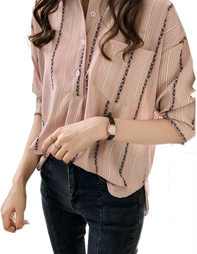 เสื้อเชื๊ตแฟชั่นคอปก แต่งลายสวยหวานสไตล์เกาหลี มี 2 สี รหัส 1907